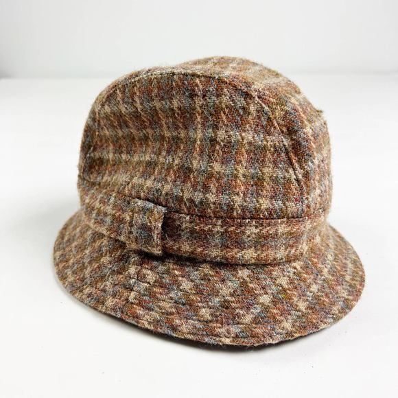 Vintage womens brown plaid wool walking hat Afonwen Woollen Mill - Picture 1 of 8